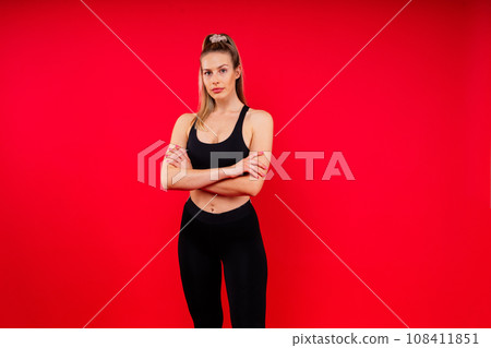 Young woman, posing in the studio. Advertising sportswear and yoga wear. Healthy lifestyle, sport Young woman, posing in the studio. Advertising sportswear and yoga wear. Healthy lifestyle, sport 108411851