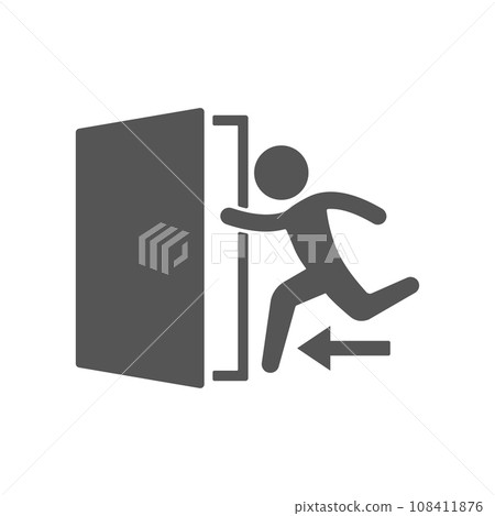 Emergency exit with human figure sign icon. Door with arrow symbol. Fire exit. Flat design set. Vector Emergency exit with human figure sign icon. Door with arrow symbol. Fire exit. Flat design set. Vector 108411876