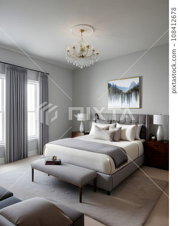 Realistic bedroom design with medium shot detail. 108412678