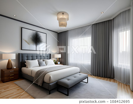Realistic bedroom design with medium shot detail. Realistic bedroom design with medium shot detail. 108412695