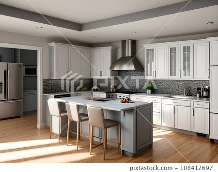 realistic detailed kitchen interior design medium shot 108412697