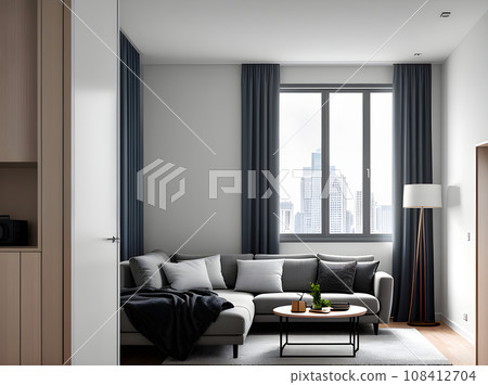 ultrarealistic studio apartment with medium shot hyper 108412704