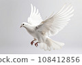 Explore the wonders of wildlife as a majestic white bird takes flight, its wings spanning wide in a magnificent display of grace and agility. AI Generative. 108412856