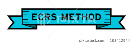 Ribbon label banner with word ECRS (Abbreviation of Eliminate, Combine, Rearrange, and Simplify) method in blue color on white background Ribbon label banner with word ECRS (Abbreviation of Eliminate, Combine, Rearrange, and Simplify) method in blue color on white background 108412944