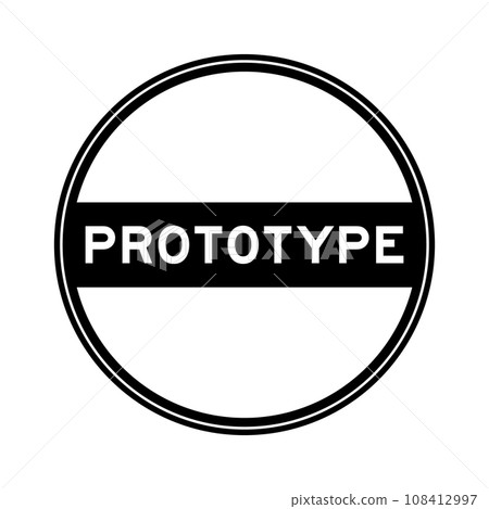 Black color round seal sticker in word prototype on white background 108412997