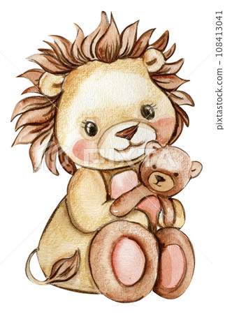 Watercolor hand drawn cute small baby lion. African baby animal for baby shower party, birthday, cake, holiday celebration design, kids room decorations, invitations, poster, greeting card, fabric. Watercolor hand drawn cute small baby lion. African baby animal for baby shower party, birthday, cake, holiday celebration design, kids room decorations, invitations, poster, greeting card, fabric. 108413041