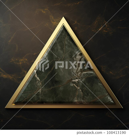 Olive green marble background and golden triangular frame. Square abstract template for autumn/winter. AI generated image 108413190