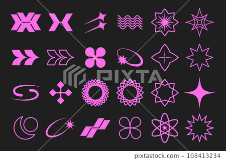 Set of Y2K symbols in retro futurism style, - Stock