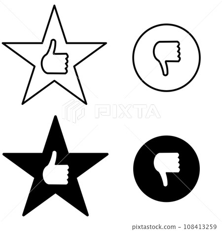 Hand thumb up thumb down on star admire and dislike icon set 108413259