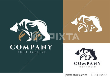 Bear or Wild Male Bear. Modern vector illustration. dark and white background logo template 108413486