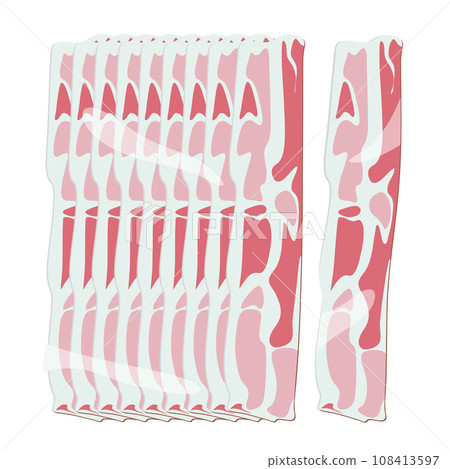 Smoked bacon rows of raw sliced streaky flat design Smoked bacon rows of raw sliced streaky flat design 108413597