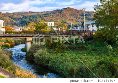 Scenery upstream of the Morioka Nakatsugawa River at dusk Scenery upstream of the Morioka Nakatsugawa River at dusk 108414197