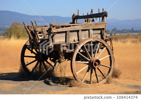 Old wooden rural wagon. Generative AI 108414374