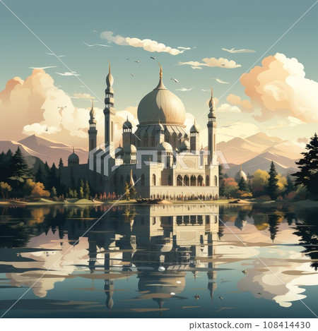Eid al adha mubarak islamic festival celebration with mosque. Generative AI 108414430