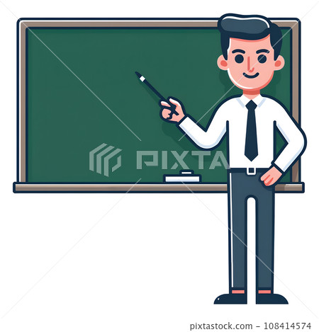 簡單的黑板和男老師，簡單可愛的插畫，AI生成圖像 108414574
