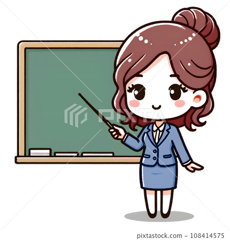 黑板和女老師，簡單可愛的插圖，AI生成圖像 108414575