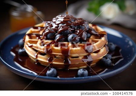 Waffle cake with fresh fruits, fresh summer food. Generative Ai 108414576