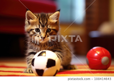 Domestic kitten plays with ball. Generative AI 108414643