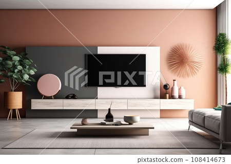 Living room with flat plasma television. Generative AI 108414673