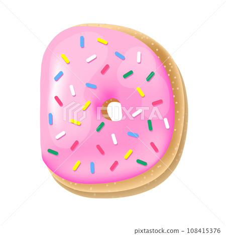 Vector pink letter D from donut alphabet. Sweet tasty cookie font. Food illustration Vector pink letter D from donut alphabet. Sweet tasty cookie font. Food illustration 108415376