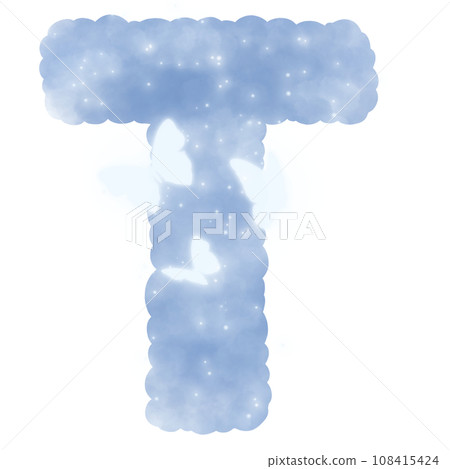 cloud blue T alphabet with butterflies and sparkles cloud blue T alphabet with butterflies and sparkles 108415424