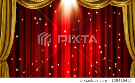 Red curtain material spotlight confetti 108416435