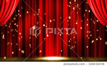 Red curtain material spotlight confetti 108416436