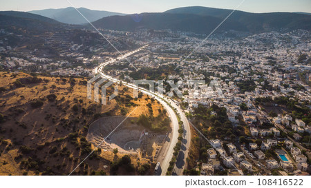 nature mountain view with a road side and old city. Travelling lifestyle roadtrip adventure old Europe 108416522