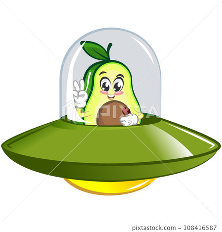 avocado cute cartoon mascot illustration vector in alien aircraft 108416587