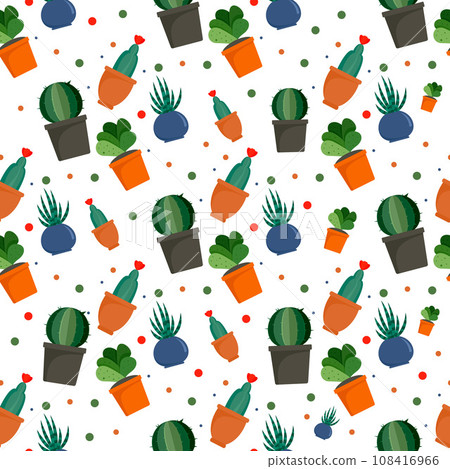 Exotic cacti pattern. Flat illustration of exotic cacti vector pattern for web design 108416966