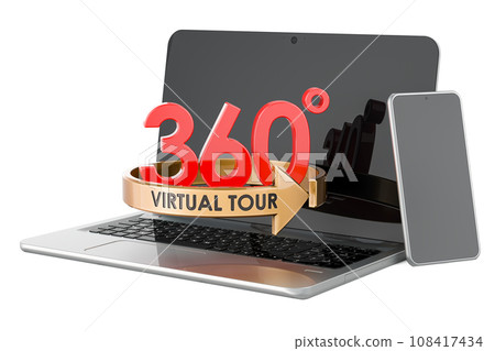 Virtual Tour, 360 degrees on laptop or mobile phone. 3D rendering 108417434