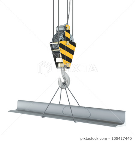 Crane hook with L bar angle rolled metal, 3D rendering Crane hook with L bar angle rolled metal, 3D rendering 108417440