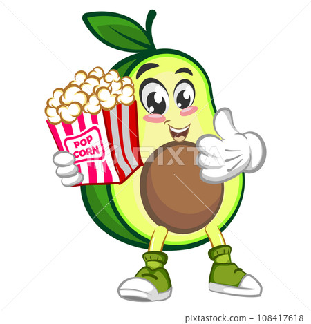 avocado cute cartoon mascot illustration vector with popcorn 108417618