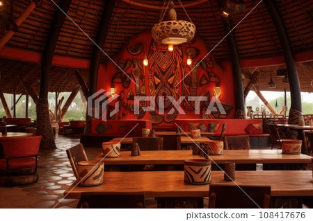 African cafe interior in wild animal style 108417676
