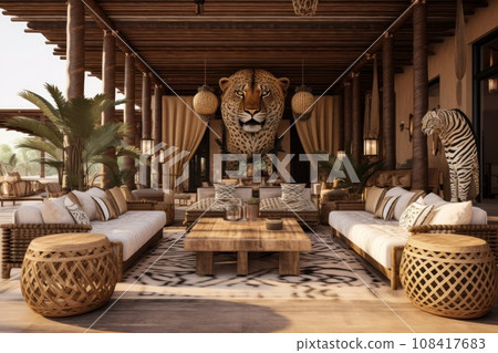 African cafe interior in wild animal style African cafe interior in wild animal style 108417683