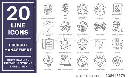 Project Management related vector icons. Business Management and Growth Vector Line icon set. Editable Stroke. EPS 10 108418279