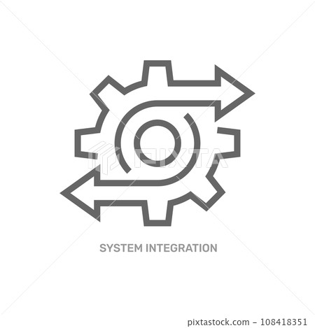 Data operation and system integration process with thin line gearwheel. Outline trend modern simple recycle or execute logotype graphic design element isolated on white. Editable Stroke. EPS 10 Data operation and system integration process with thin line gearwheel. Outline trend modern simple recycle or execute logotype graphic design element isolated on white. Editable Stroke. EPS 10 108418351