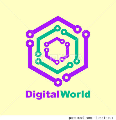 World tech logo design template. Digital World Concept. 108418404