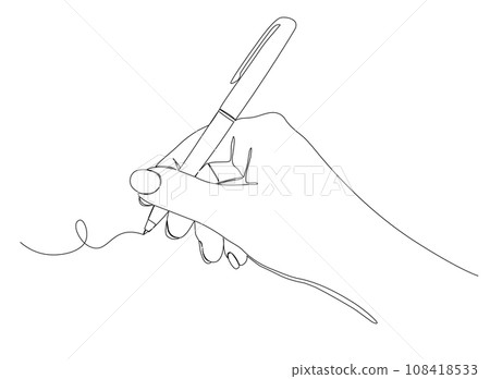 Writing continuous line drawing hand with pen line art. One line vector graphic illustration. Writing continuous line drawing hand with pen line art. One line vector graphic illustration. 108418533