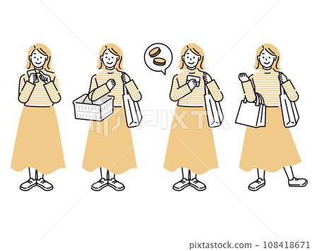Illustration of a person shopping (woman, housewife, mother, 30 years old, money, payment, cashless, accumulating points) 108418671