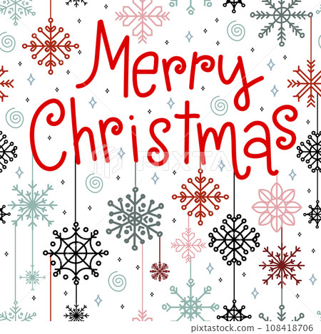 Seamless pattern with lettering Merry Christmas and snowflakes vector 108418706
