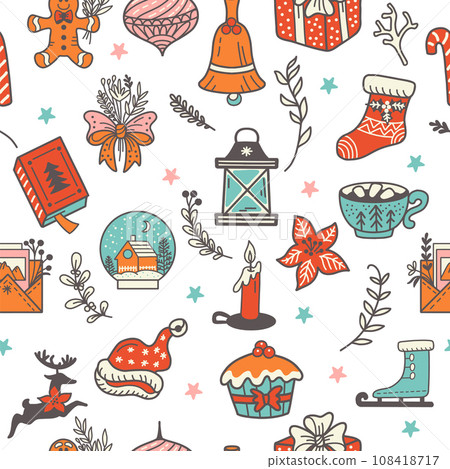 Seamless pattern with Christmas elements in... - Stock Illustration ...