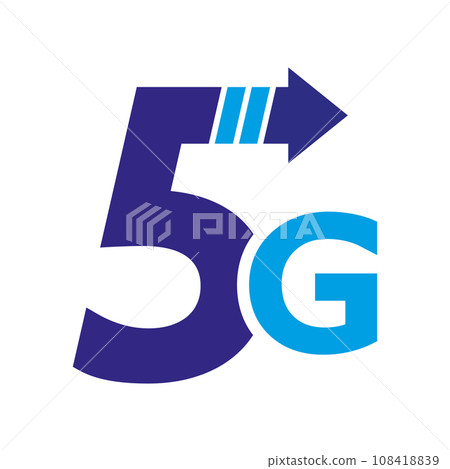 5th generation mobile network logotype. Isolated vector 5G icon. High speed connection wireless systems sign. Telecommunications standard of faster Internet connection. EPS 10. 108418839