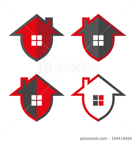 Home security. Home in form shield, vector illustrations. Home protection logo design template. Vector shield and house logotype illustration. Graphic home security icon label. EPS 10. Home security. Home in form shield, vector illustrations. Home protection logo design template. Vector shield and house logotype illustration. Graphic home security icon label. EPS 10. 108418888