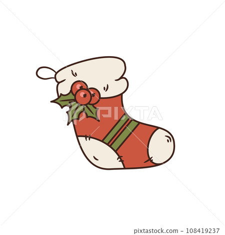 Isolated Christmas stocking with holly Isolated Christmas stocking with holly 108419237