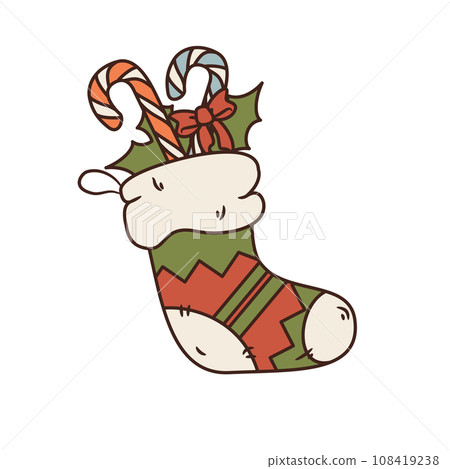 Christmas stocking with candy cane and leaf Christmas stocking with candy cane and leaf 108419238