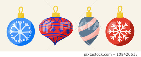 Christmas tree decoration toys set, winter holidays design element, vector 108420615