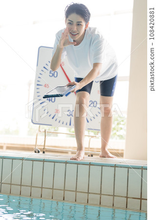 swimming instruction and tablet 108420881
