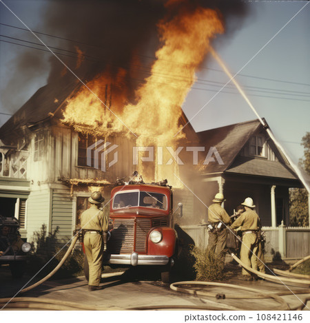 1900 fireman fights fire burning homes 108421146