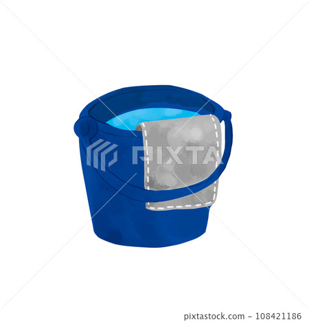 Illustration of a bucket of water and a rag 108421186
